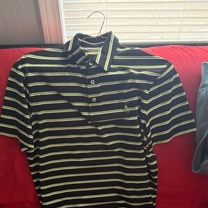Polo by Ralph Lauren Men's Black and Lime Striped Polo